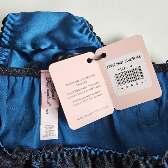 New Agent Provocateur Aymee Silk Blue/Black Brief Panties NWT Size AP 4/Large - Picture 14 of 17